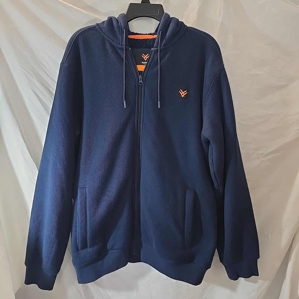 Hawx Men's Thermal Sherpa Lined Hooded Work‎ Jacket  Size M Blue Full-zip Waffle
